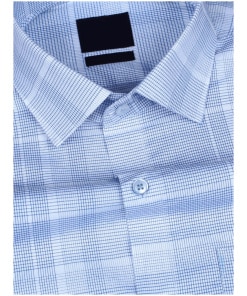 Men's Off White & Pastel Blue Checkered Cotton Shirt