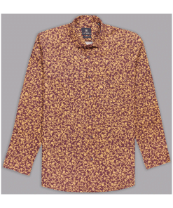 Brown Shirt with Decorated Gold Flowers for Men