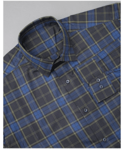 Denim Dobby Symphony: Striped Premium Giza Cotton Shirt in Blue
