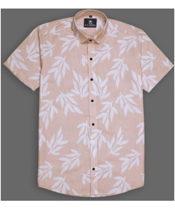 Peachy Botanical Bliss Leaf Print Party Shirt