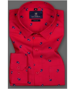 Men's Bright Red Blue Dog Printed Cotton Shirt