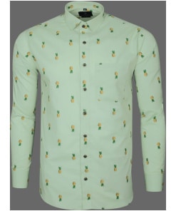 Men's Light Green Cotton Shirt with Pineapple Accents