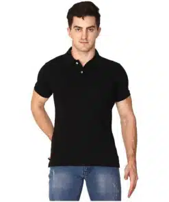 Men's Half Sleeve Cotton Polo Collar T-Shirt in Sleek Black