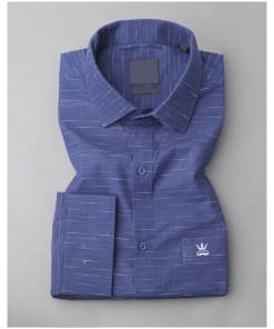 Denim Blue Striped Dobby Textured Giza Cotton Shirt