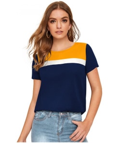 Stylish Yellow Polyester Knit Western Wear T-Shirt for Women