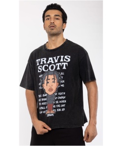 Smokey Threads: Oversized T-shirt with Travis Scott Faded Vibes