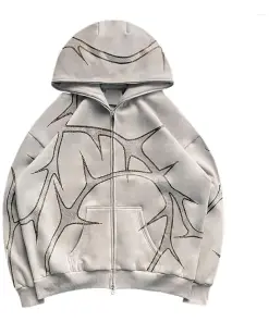 Men's Zipper Hoodies with Thorn Rhinestone Detailing