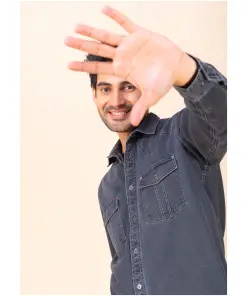 Grey Regular Fit Men's Denim Shirt