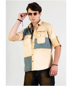 Bare Beige Slim Fit Men's Denim Cotton Shirt