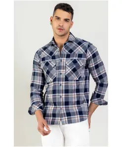 Blue Regular Fit Men's Cotton Check Shirt
