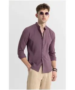 Mandarin Neckline Mauve Shirt For Men