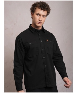 Men Black Solid Oversized Fit Casual Shirt