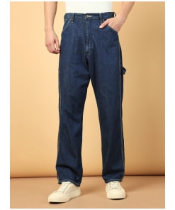Men Blue Carpenter Pant Loose Fit Mid Rise Jeans