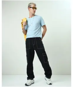 Men's Black Baggy Cargo Jeans