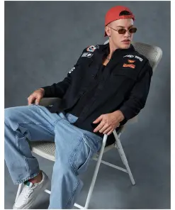 Men's Black Looney Tunes Graphic Printed Oversized Shacket