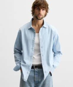 Relaxed Fit Washed Denim Shirt For Men