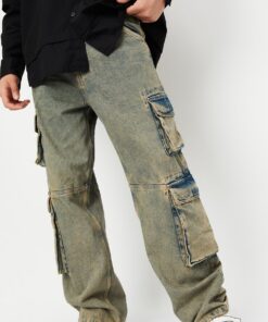 Oversized Washed Loose Fit Cargo Jeans for Men