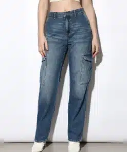Blue High Rise Cargo Jeans