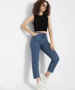 Blue High Rise Mom Fit Jeans