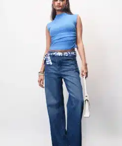 Eyelet Embellished Wide Jeans