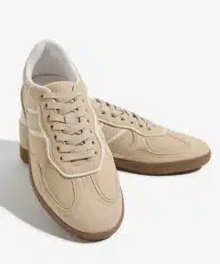Beige Faux-Suede Lace-Up Sneakers