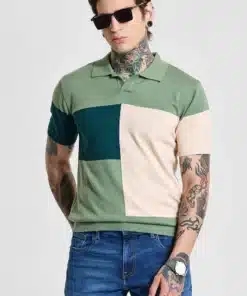 Sage Green Colourblocked Slim Fit Polo T-Shirt