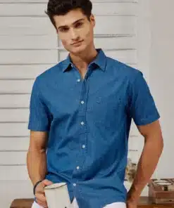 Blue Denim Solid Casual Shirt For Men