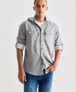 Grey Hooded Denim Shirt