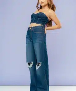 Midnight Blue Distress Wide Jeans