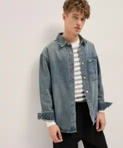 Blue Vintage Wash Denim Jacket with Snap Button Closure