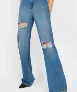 Mid Blue Distress Bootcut Jeans