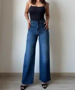 Twilight Blue Raw Hem Wide Leg Jeans