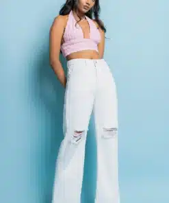 White Wide Leg With Distress