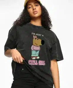 Black Chill Girl Graphic Printed Oversized Acid Wash T-shirt