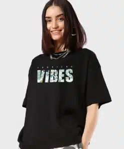 Black Tropical Vibes Typography Oversized T-shirt