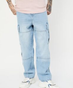 Men Washed Loose Fit Cargo Jeans