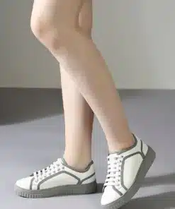 Effortless Style – Grey and White Round Toe Sneakers for Women