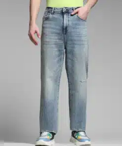 Blue High Rise Distressed Dario Loose Fit Jeans