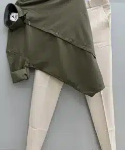 Olive Green Party Shirt with Cream Trouser Set