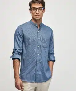 Striped Mandarin Collar Shirt