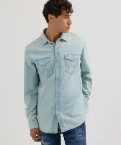 Traditional Western Shirt in Blue Denim for Men
