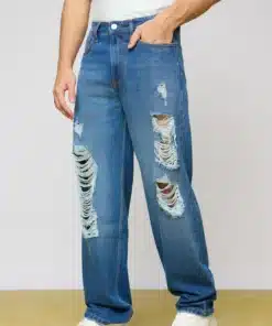 Men’s Raw Blue Distressed Slouchy Fit Jeans