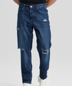 Men’s Loose Fit Ripped Denim in Navy