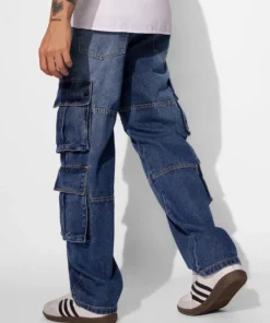 Washed Effect Blue Baggy Jeans for Men
