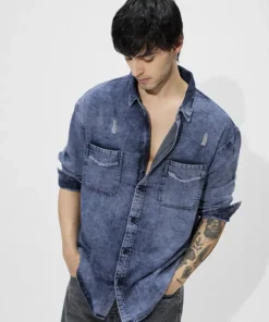 Vintage Inspired Classic Denim Shirt in Blue