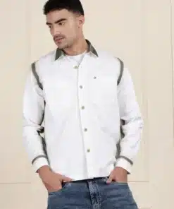 White Denim Shirt Featuring 2D Surface Effect