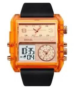 Men’s Analog Watch Orange Dial with Leather Strap