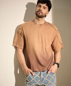 Brown Ombre Oversized T-Shirt with Padded Shoulders