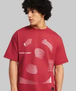 Red Oversized Tee with Distressed Scratched Print