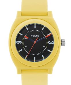 Analog Black Dial Watch with Yellow Strap